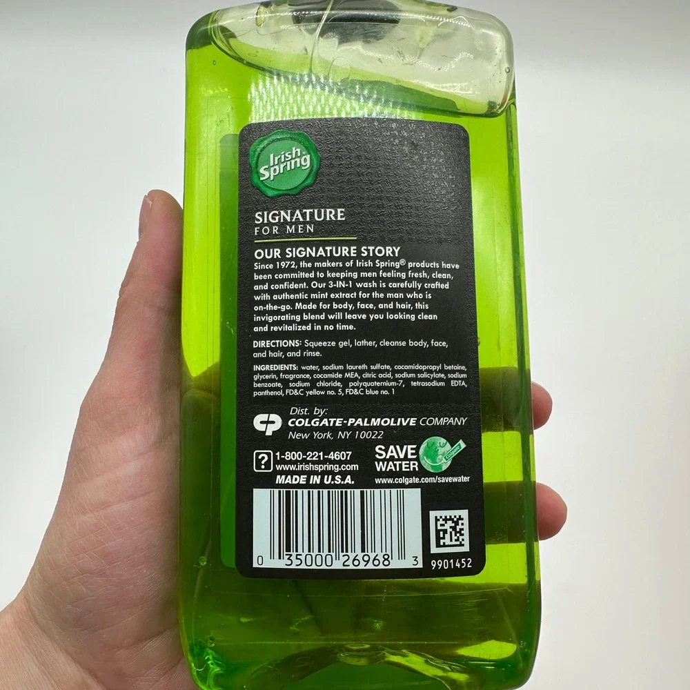 Irish Spring SIGNATURE FOR MEN 3-IN-1 Body Hair Face Wash, 15oz | DISCONTINUED